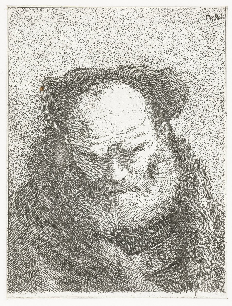 Anciano con barba y cabeza inclinada Colección de cabezas (título de la serie) Raccolta di Teste (título de la serie) de Giovanni Domenico Tiepolo
