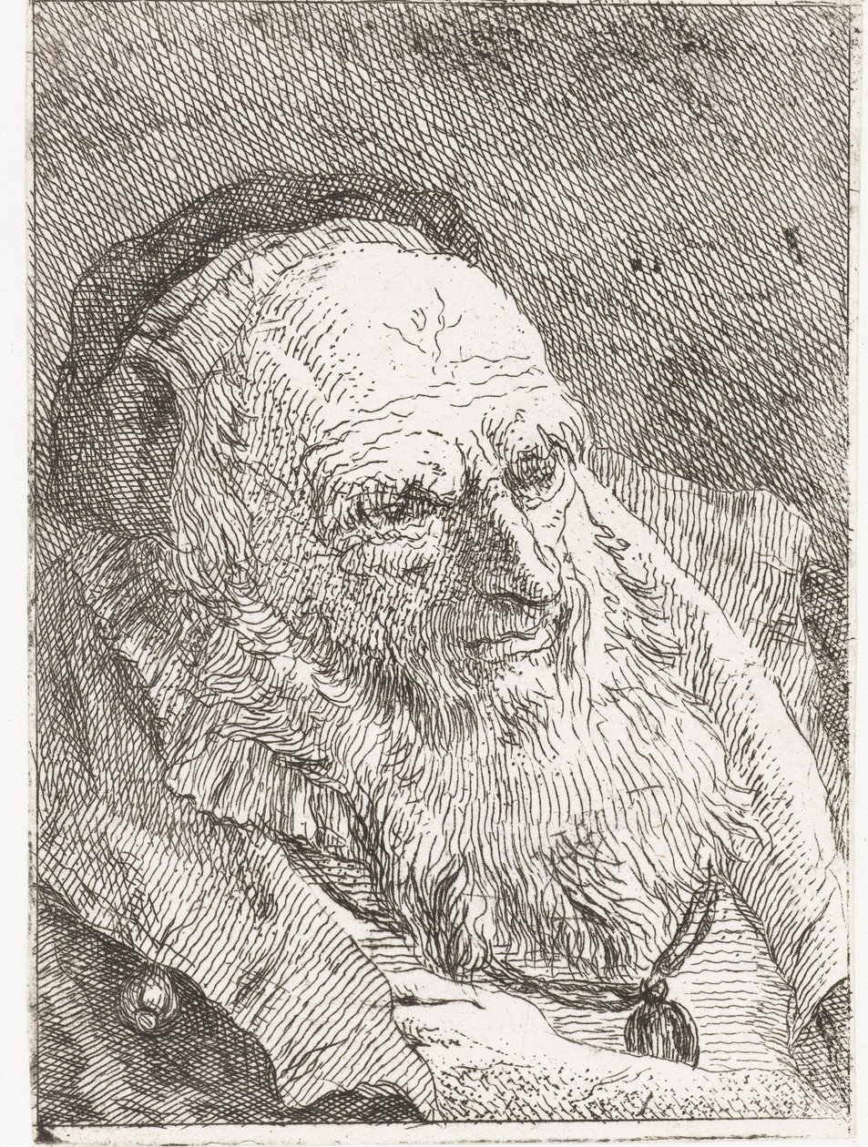 Anciano con la mano metida bajo la capa de Giovanni Domenico Tiepolo