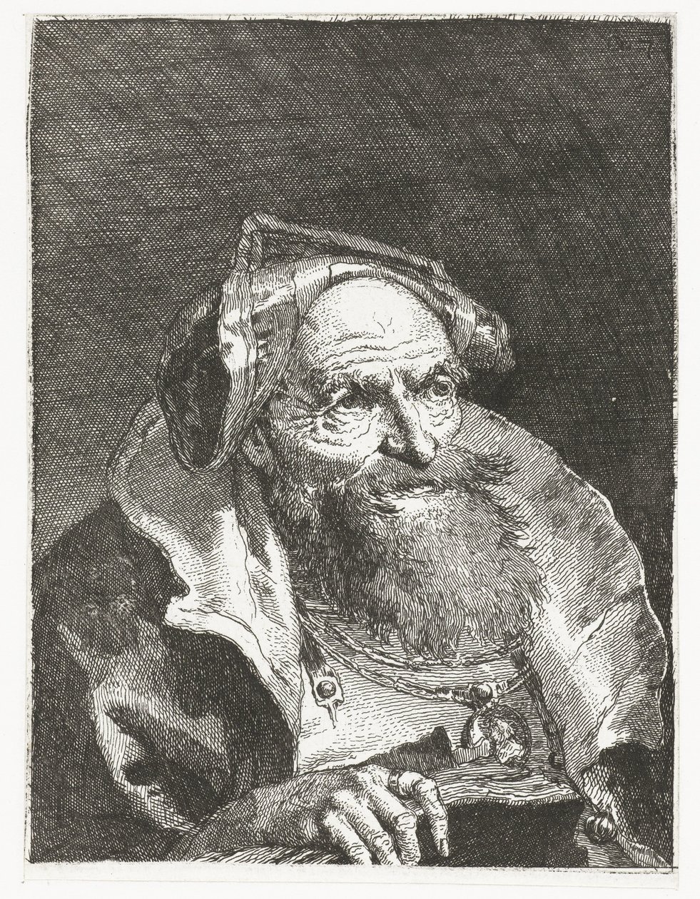 Viejo con cadena y libro Colección de cabezas (título de la serie) Raccolta di Teste (título de la serie) de Giovanni Domenico Tiepolo