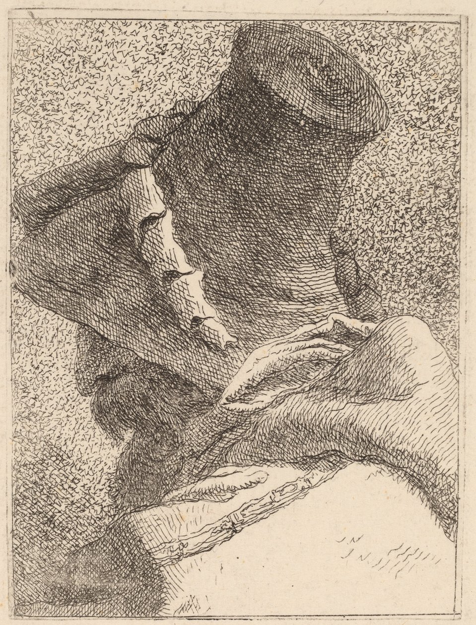 Perfil de un Hombre Viejo con Sombrero de Giovanni Domenico Tiepolo
