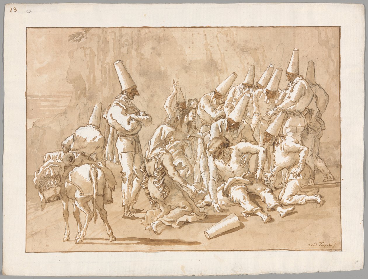 Punchinello colapsa en el camino de Giovanni Domenico Tiepolo