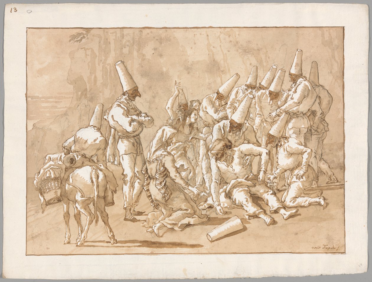 Punchinello colapsa en el camino de Giovanni Domenico Tiepolo