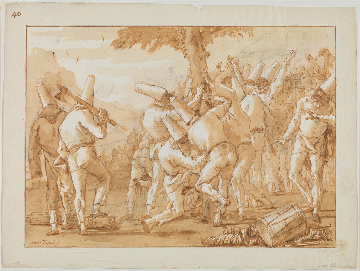 Punchinellos fällen (oder pflanzen) einen Baum de Giovanni Domenico Tiepolo