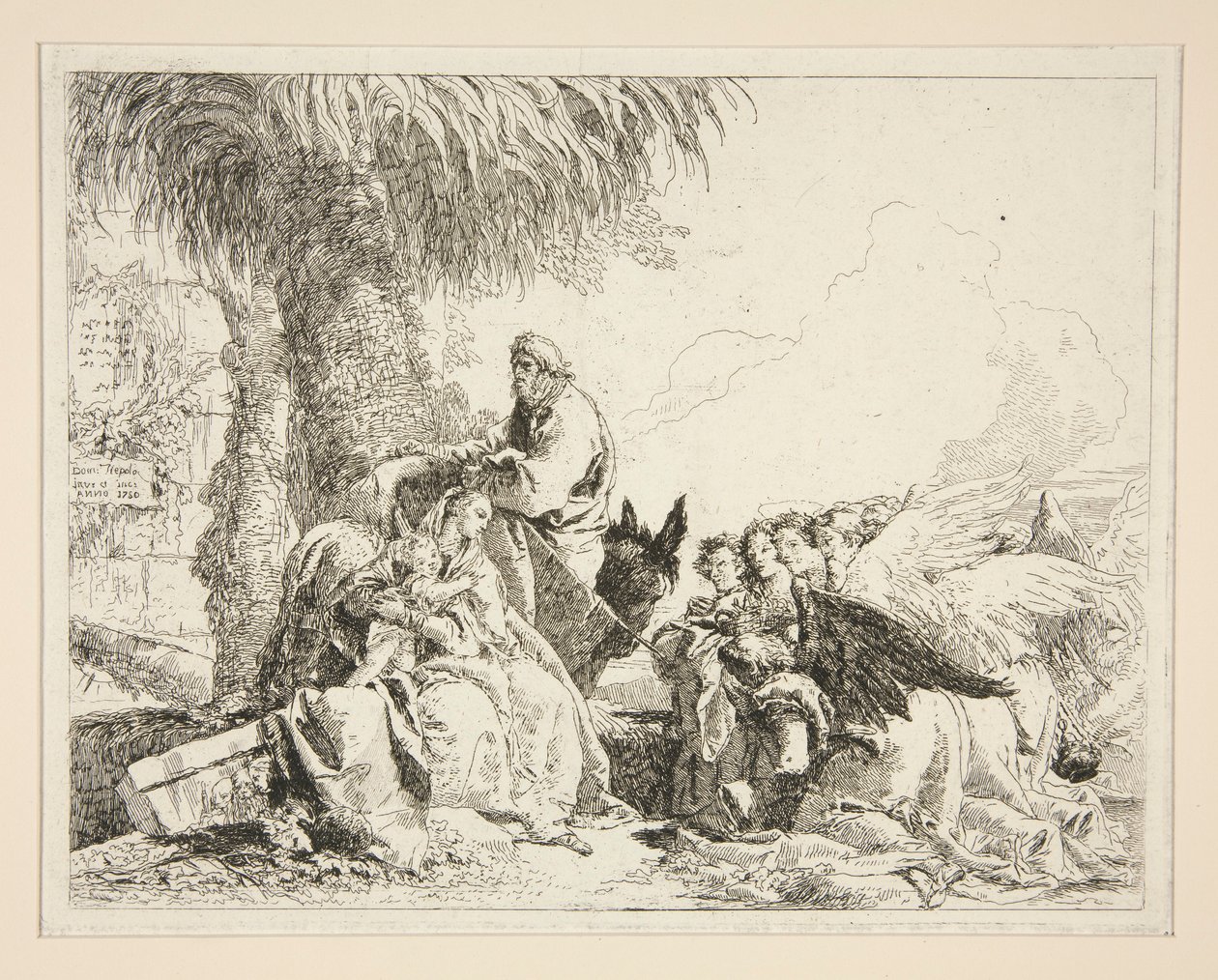 Descanso durante la Huida a Egipto, de la serie Idee pittoresche sopra la fuga en Egitto (Huida a Egipto) de Giovanni Domenico Tiepolo
