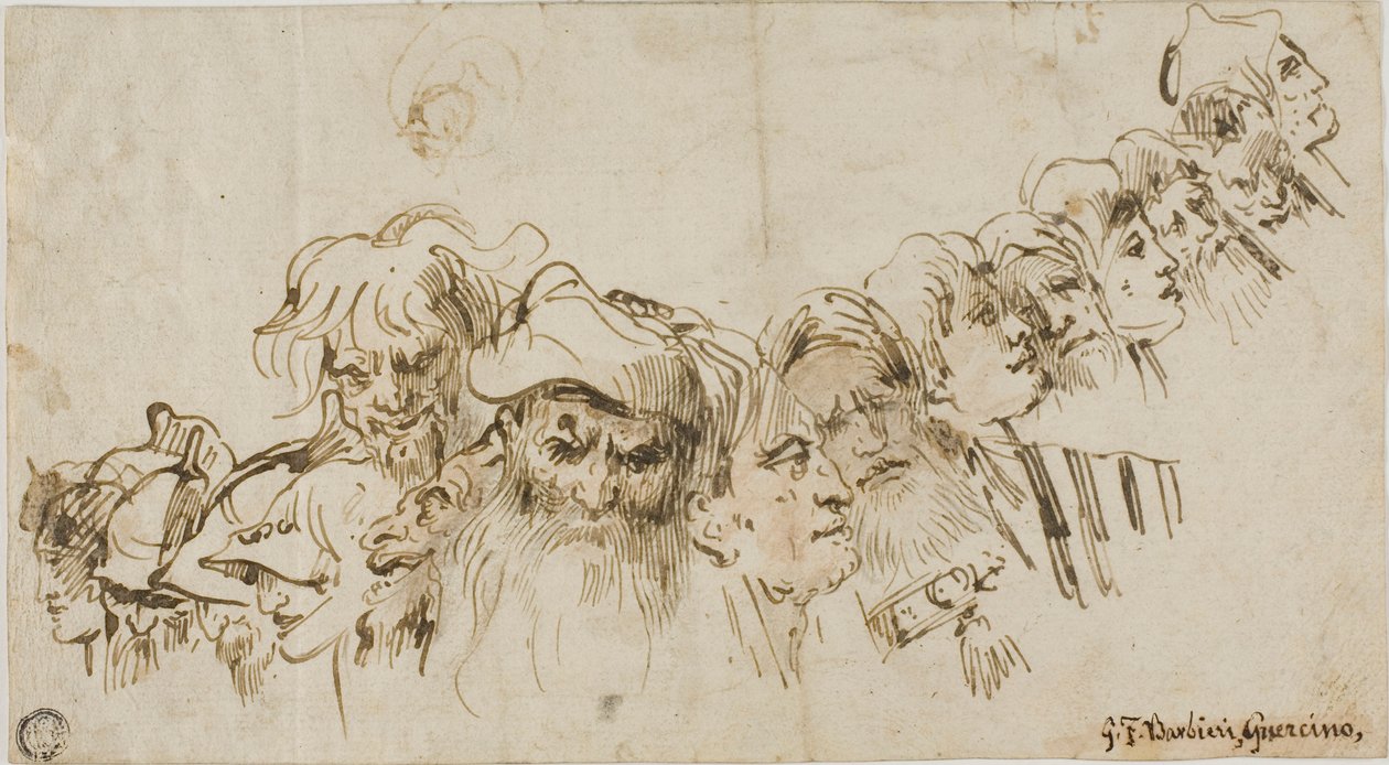 Bocetos de cabezas masculinas (anverso); Reina y paje (reverso) de Giovanni Domenico Tiepolo