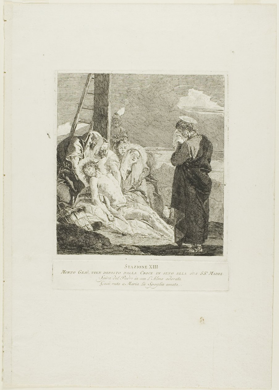 La Deposición, lámina trece del Vía Crucis de Giovanni Domenico Tiepolo