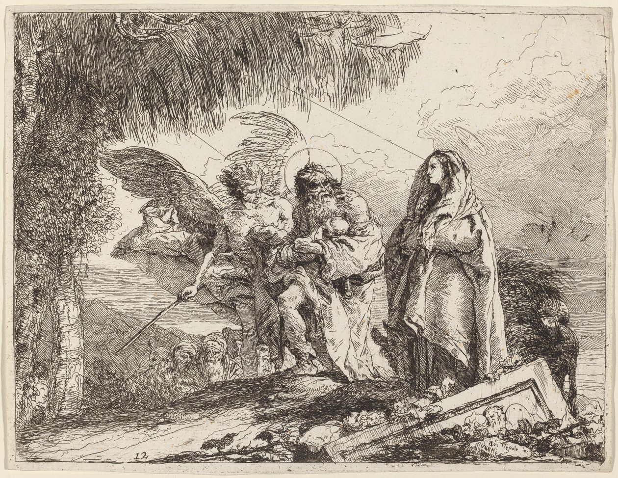 La huida, Sagrada Familia caminando con ángel de Giovanni Domenico Tiepolo