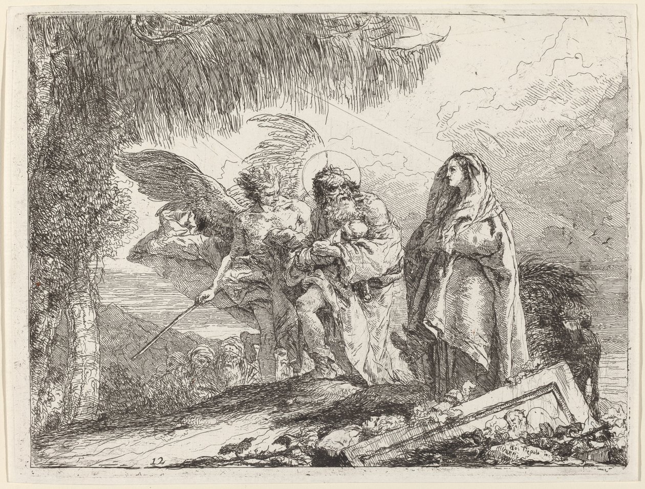 La huida, Sagrada Familia caminando con ángel de Giovanni Domenico Tiepolo