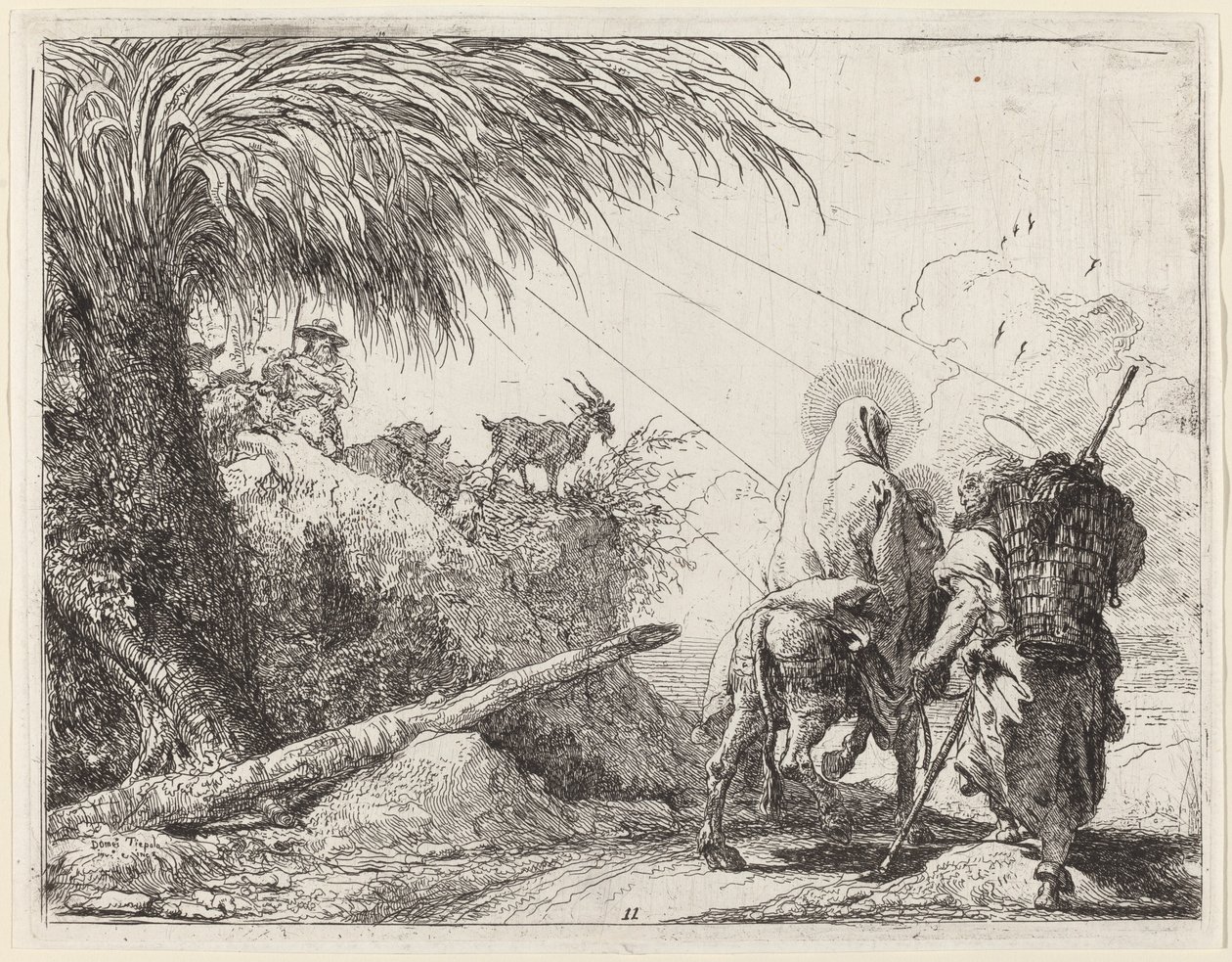 El Vuelo, Sagrada Familia a la Derecha, José Mirando a la Izquierda de Giovanni Domenico Tiepolo