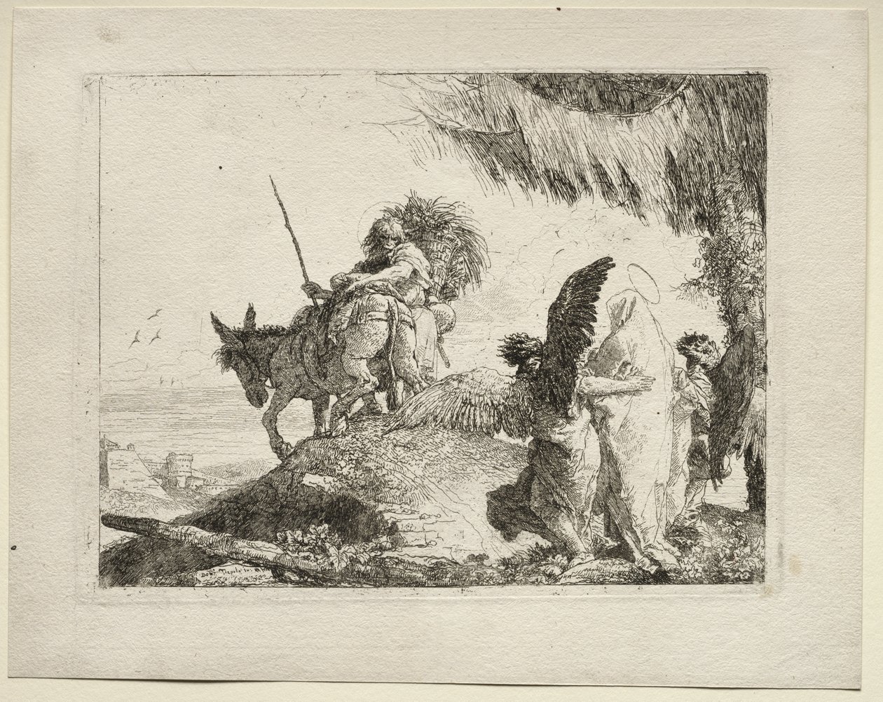 The Flight into Egypt:  The Flight with the Madonna at Right Supported by Angels de Giovanni Domenico Tiepolo