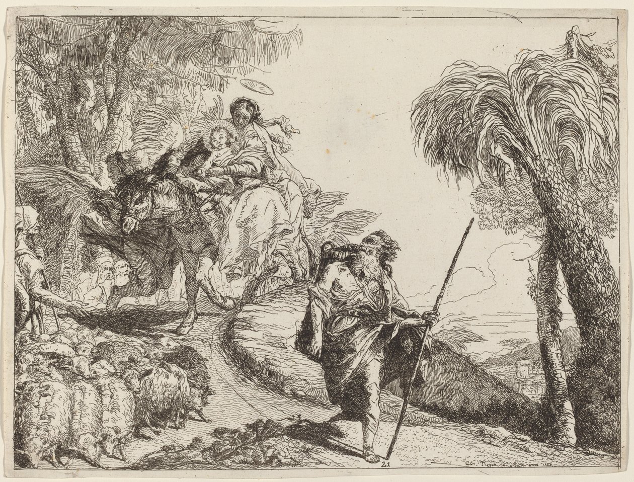 La Huida con José en Primer Plano de Giovanni Domenico Tiepolo