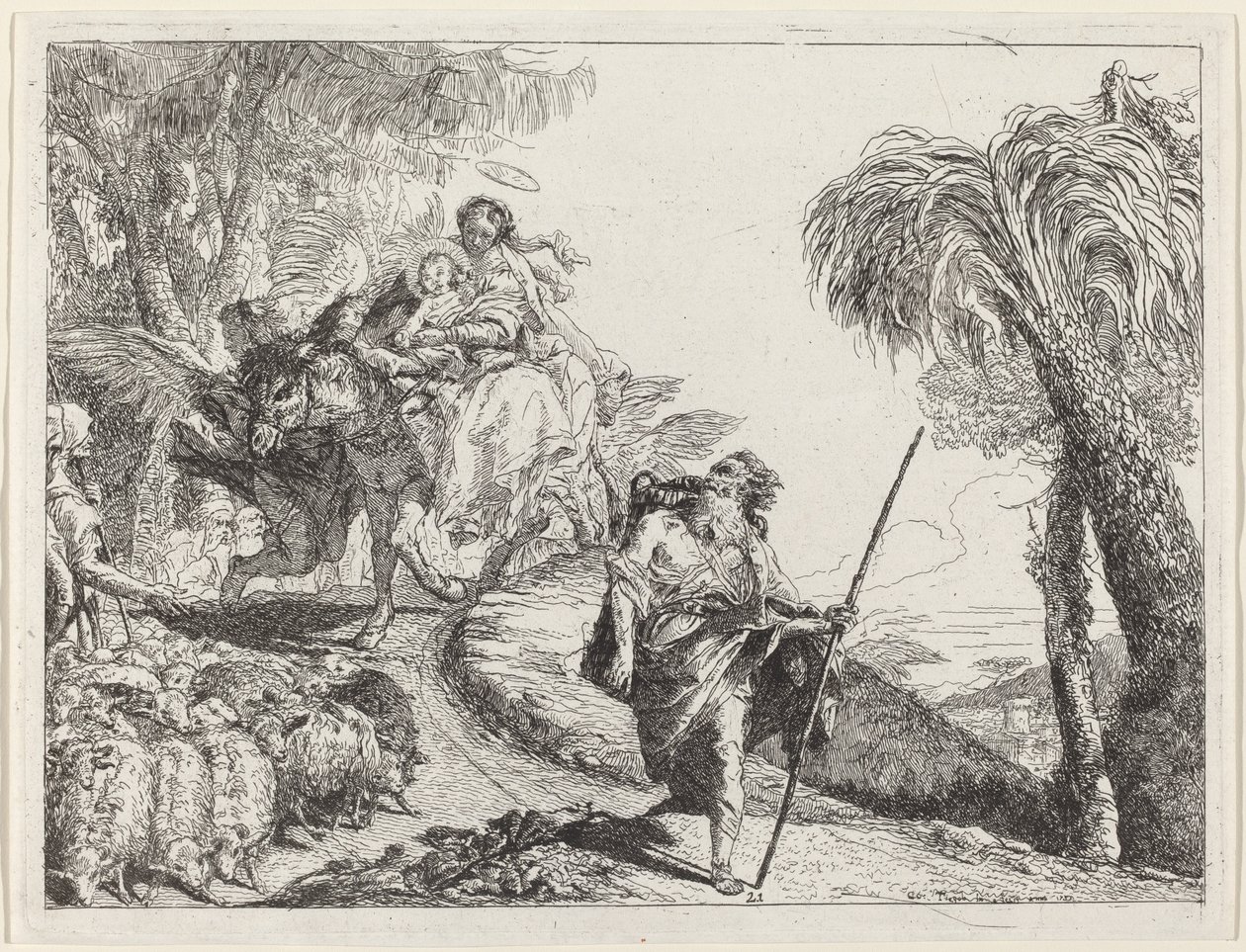 El Vuelo con José en Primer Plano de Giovanni Domenico Tiepolo