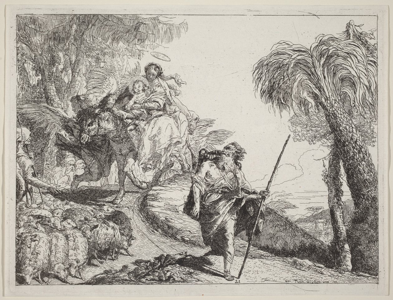 La huida con José en primer plano de Giovanni Domenico Tiepolo