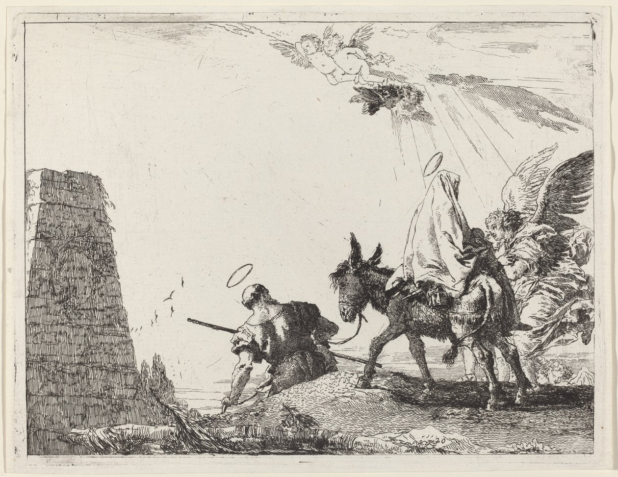 El Vuelo con Obelisco a la Izquierda de Giovanni Domenico Tiepolo