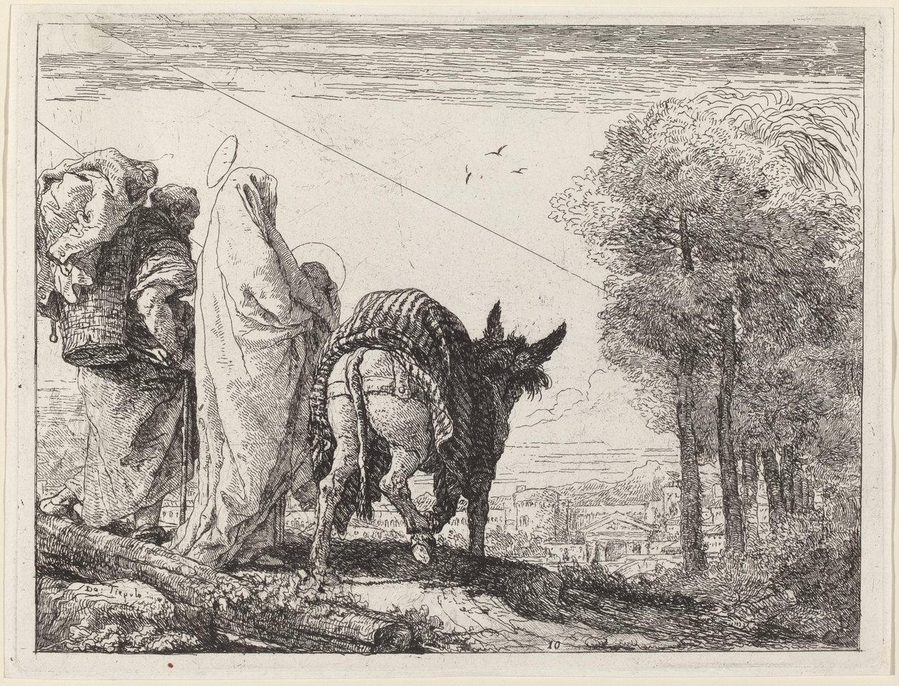 El Vuelo con la Sagrada Familia a la Izquierda de Giovanni Domenico Tiepolo