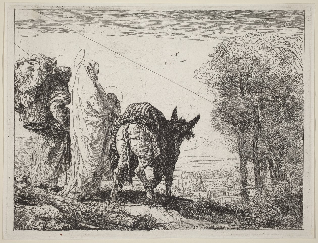 La huida con la Sagrada Familia a la izquierda de Giovanni Domenico Tiepolo