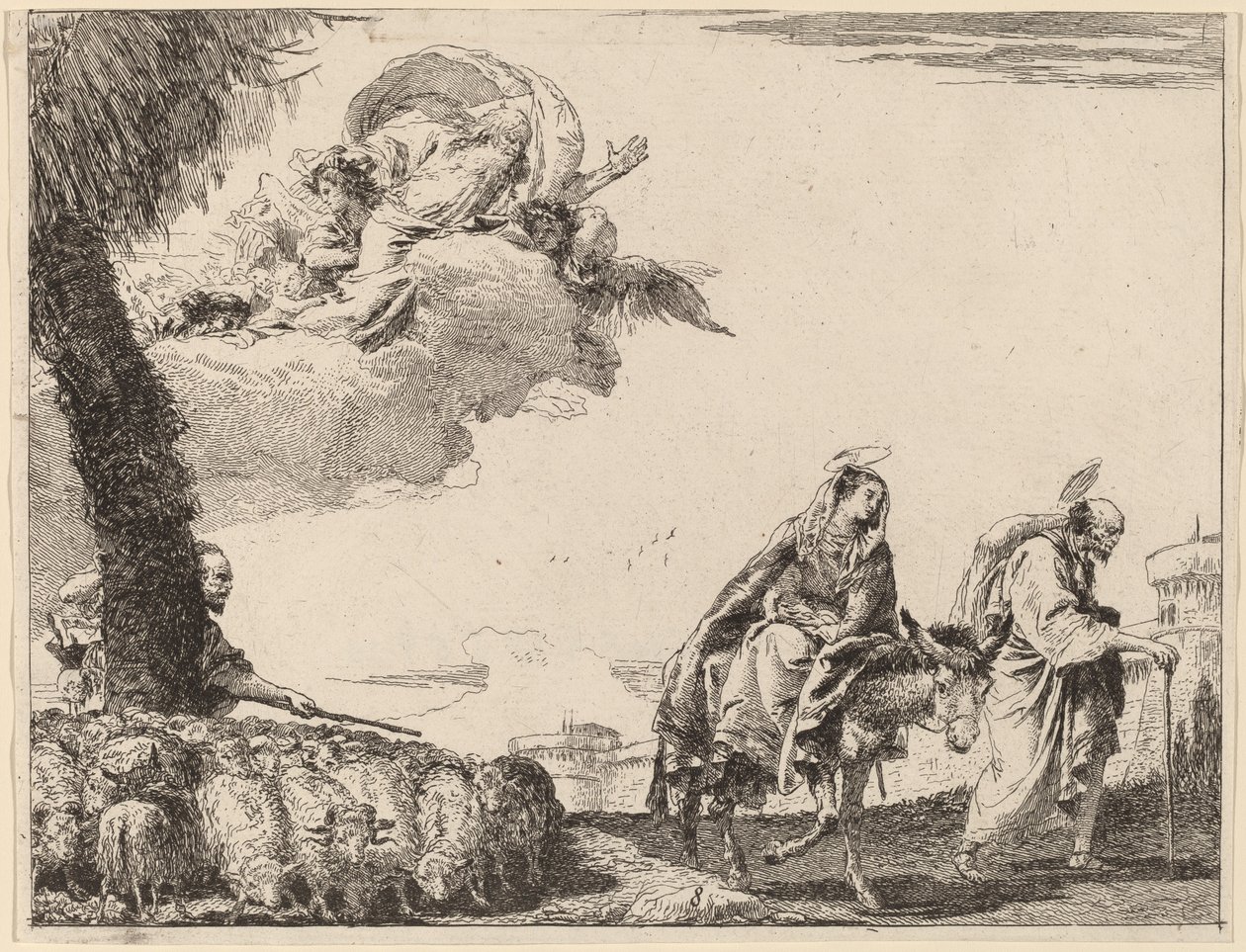 La Huida con la Sagrada Familia a la Derecha de Giovanni Domenico Tiepolo