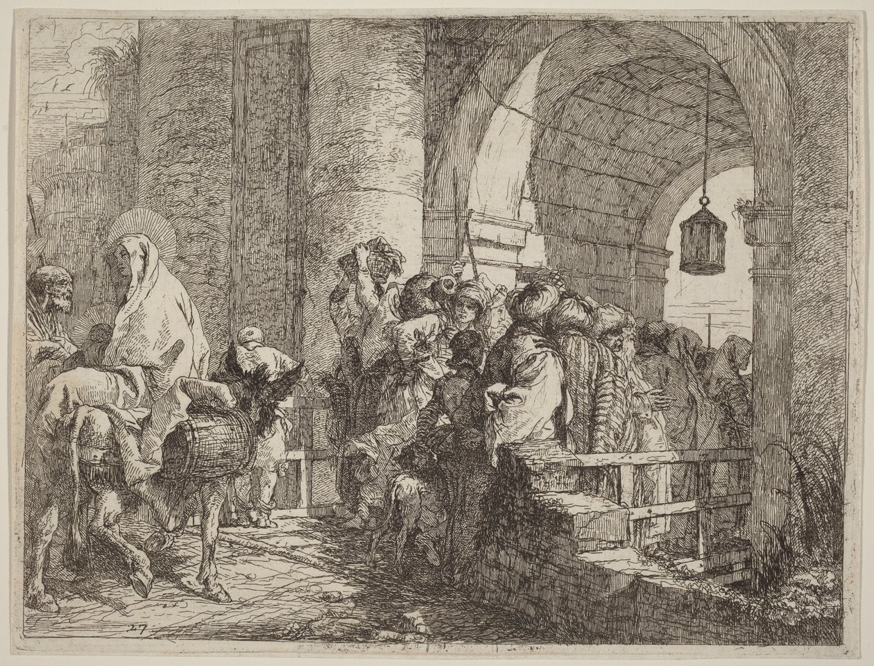 La Sagrada Familia llegando a una puerta de la ciudad de Giovanni Domenico Tiepolo