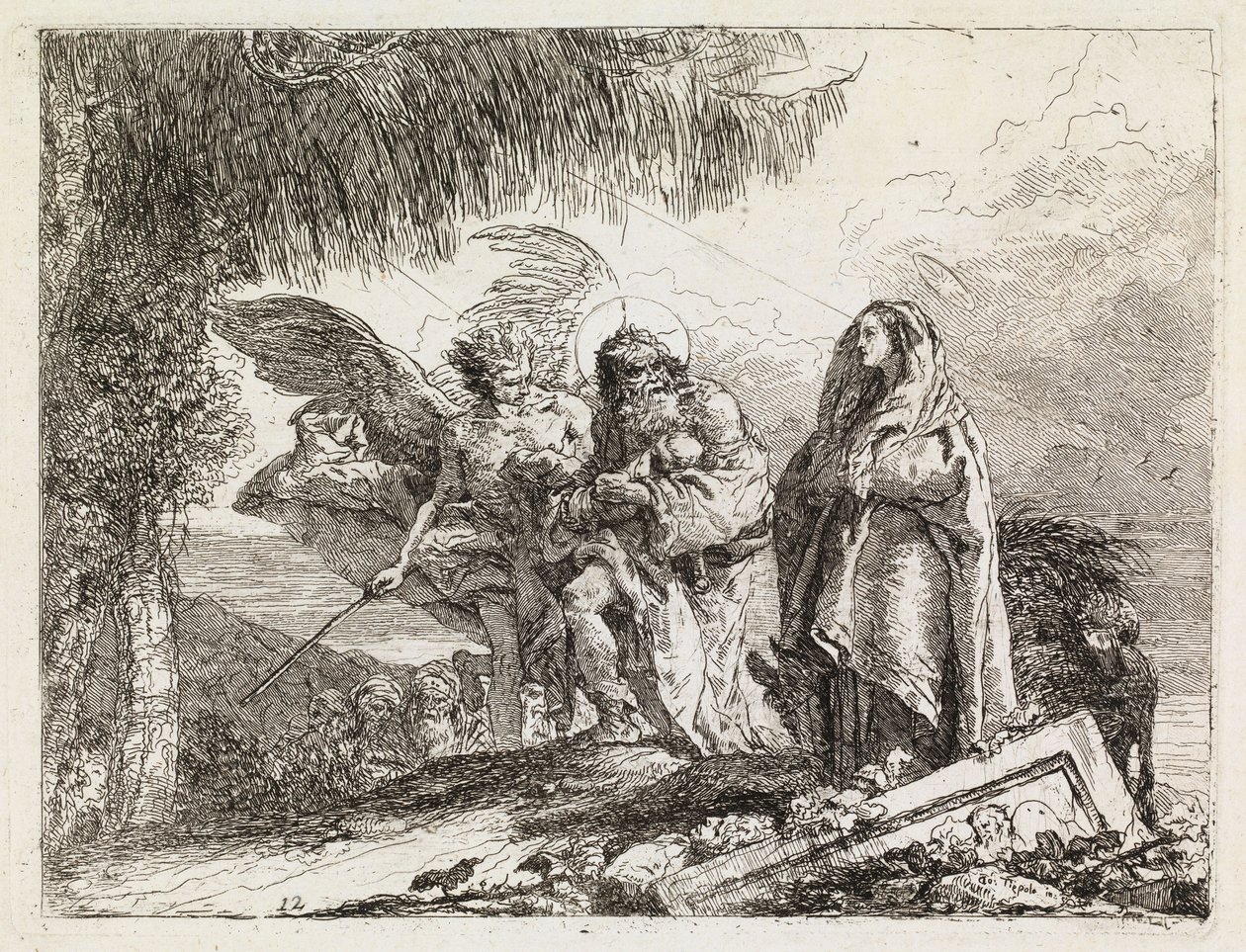 La Sagrada Familia escoltada por un ángel (La huida a Egipto XII) de Giovanni Domenico Tiepolo