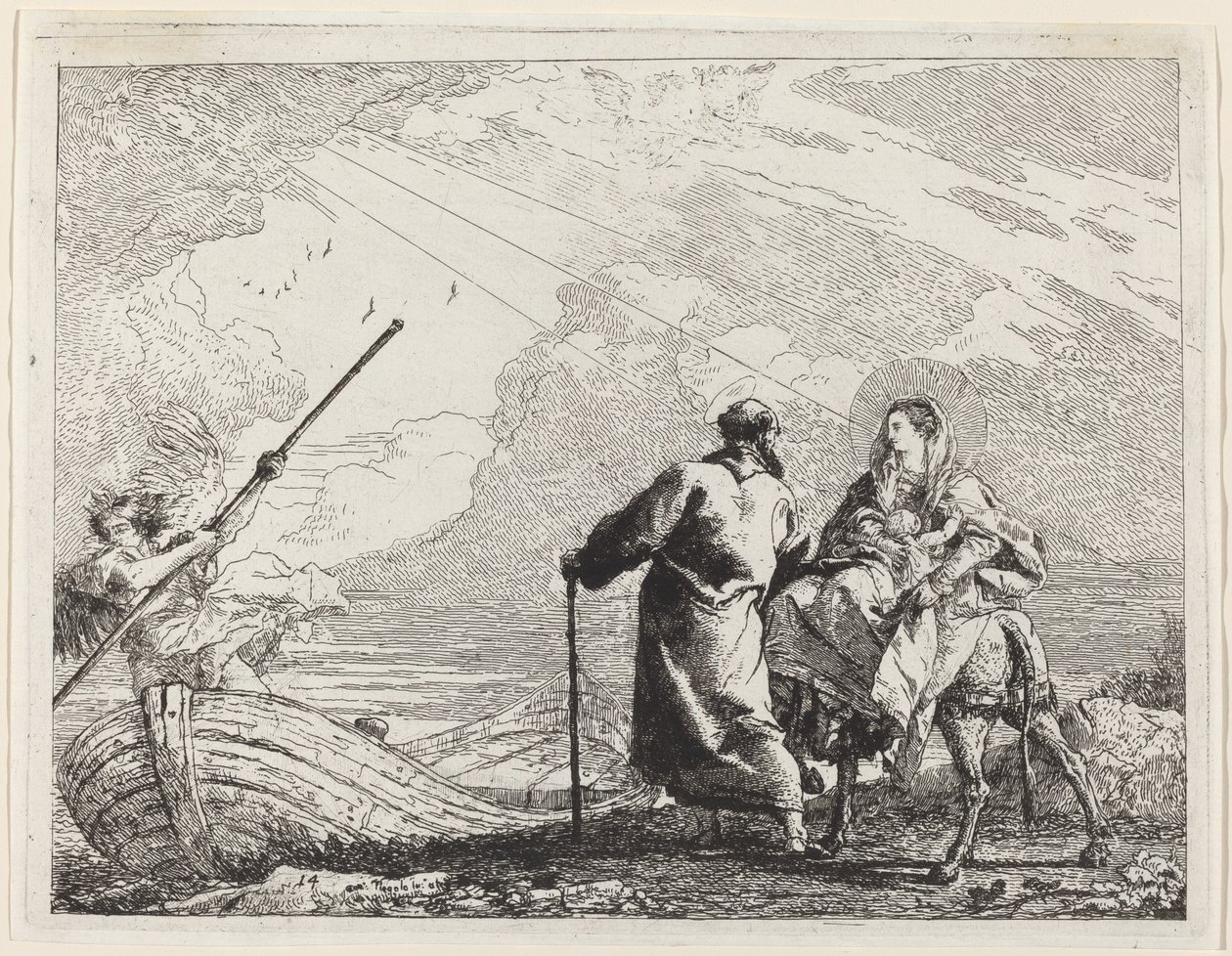 La Sagrada Familia en la orilla del río de Giovanni Domenico Tiepolo