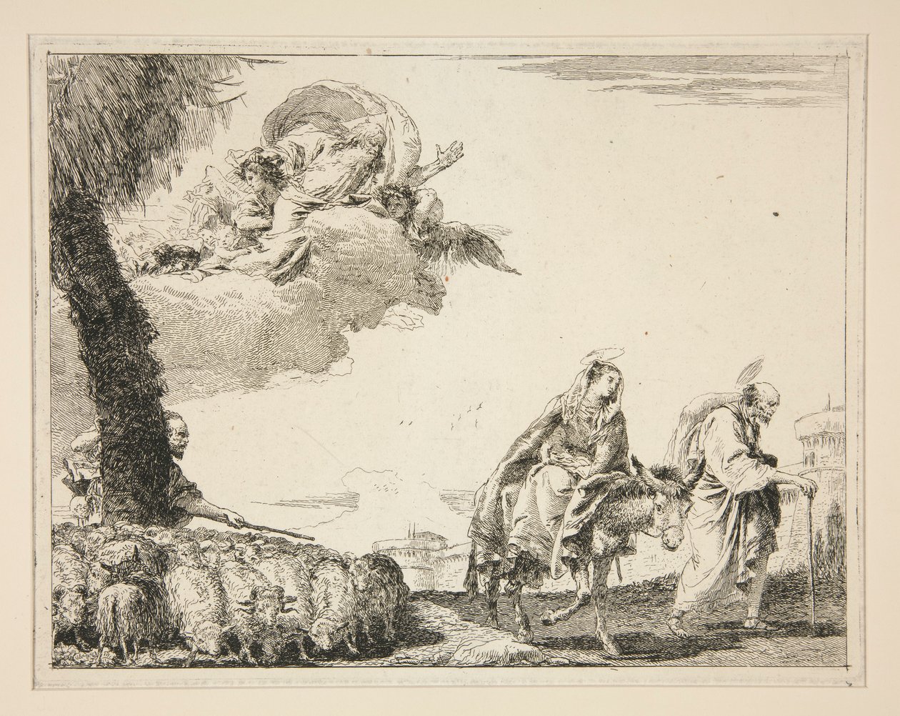 La Sagrada Familia, de la serie Ideas pintorescas sobre la Huida a Egipto (Huida a Egipto) de Giovanni Domenico Tiepolo