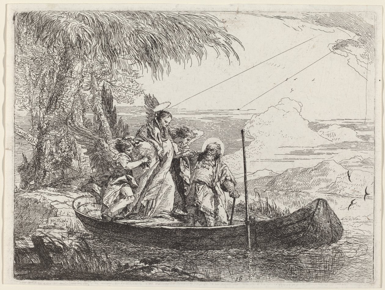La Madonna, el Niño y los ángeles entrando en el barco de Giovanni Domenico Tiepolo