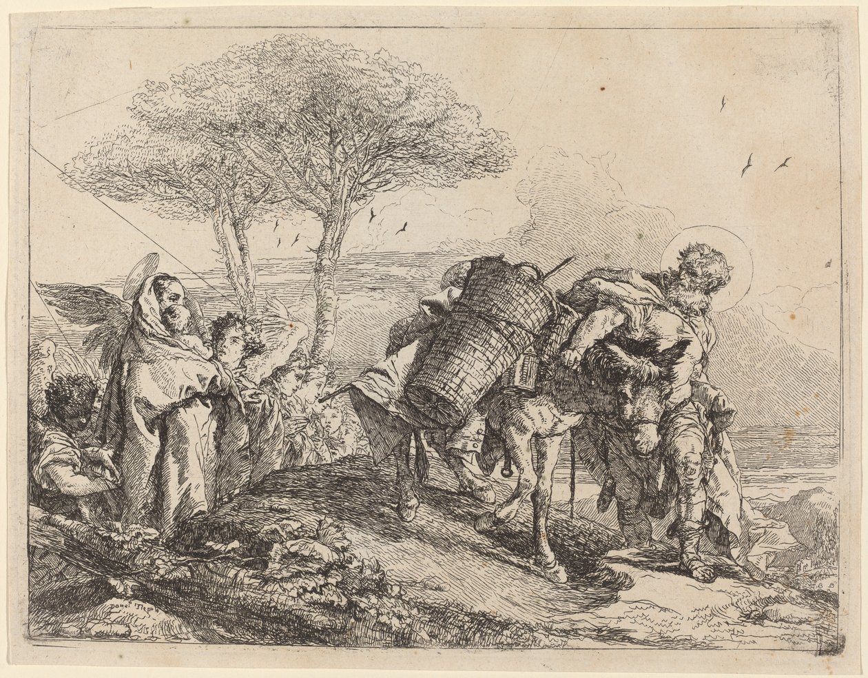 La Madonna y el Niño a la izquierda, con una fila de ángeles de Giovanni Domenico Tiepolo