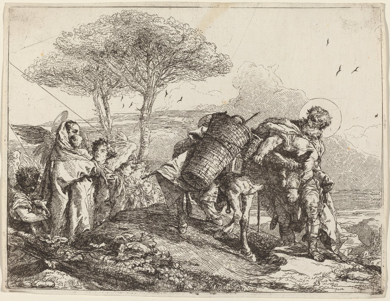 La Virgen y el Niño a la izquierda, con una fila de ángeles de Giovanni Domenico Tiepolo