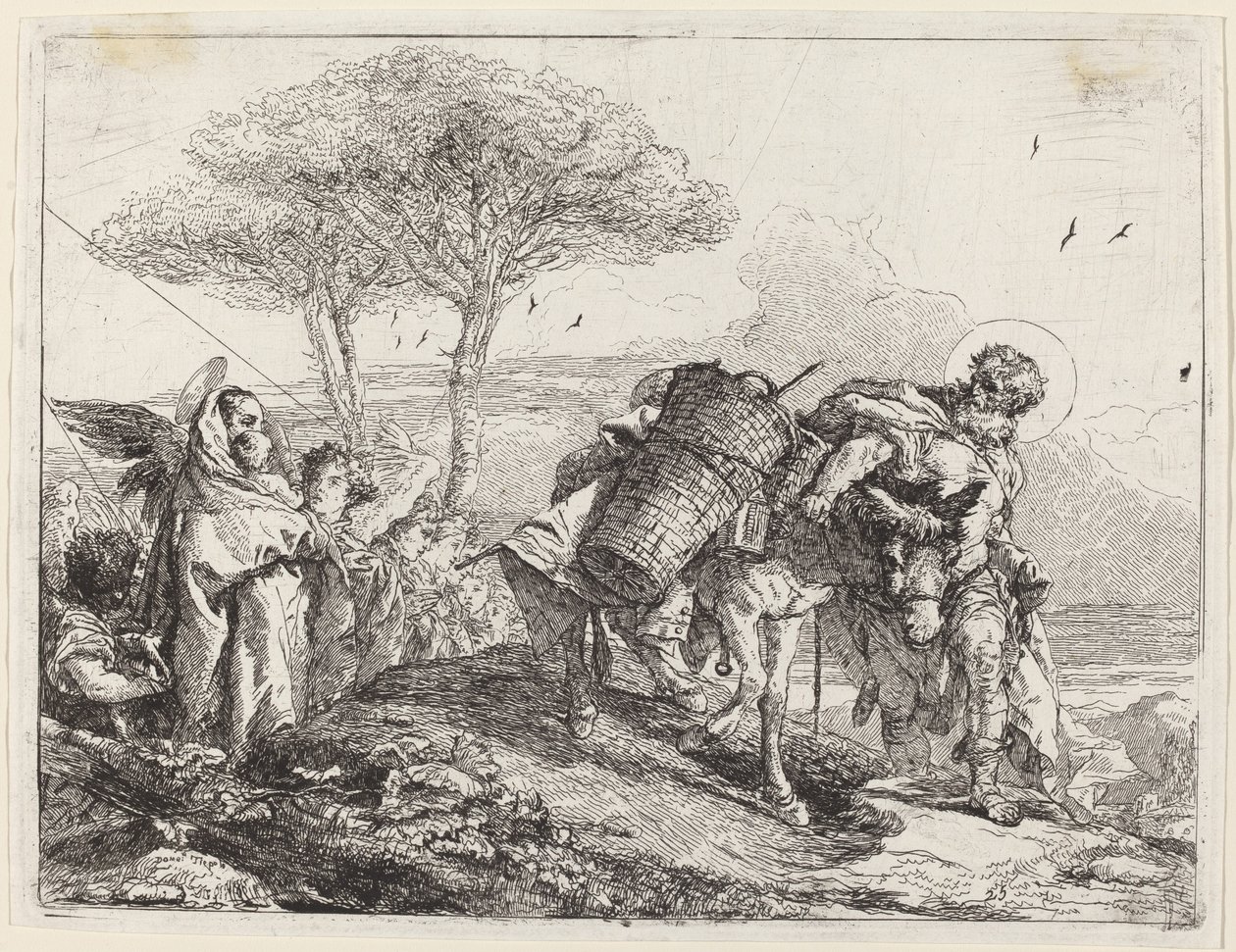 La Virgen y el Niño a la izquierda, con una fila de ángeles de Giovanni Domenico Tiepolo