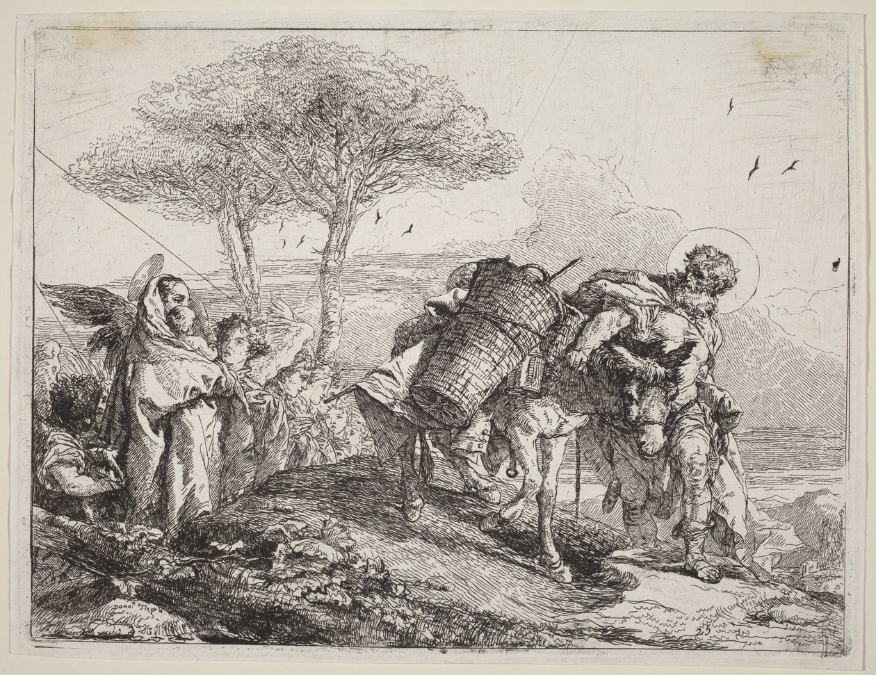 La Virgen con el Niño a la izquierda, flanqueada por una fila de ángeles de Giovanni Domenico Tiepolo