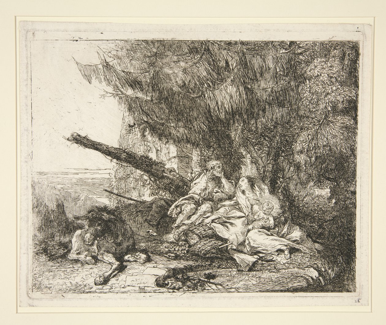El Descanso en la Huida a Egipto, de la serie Idee pittoresche sopra la fuga en Egitto (Huida a Egipto) de Giovanni Domenico Tiepolo
