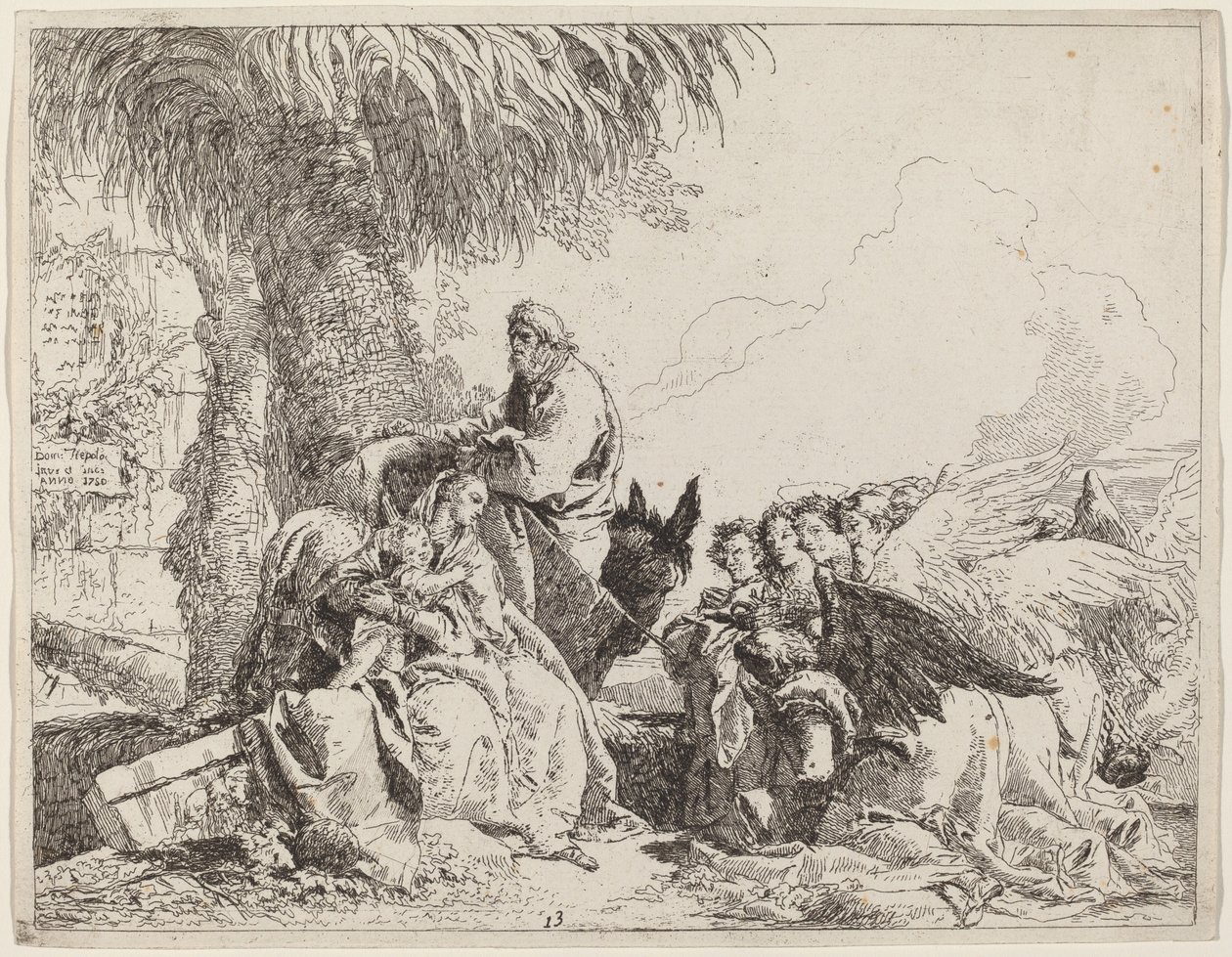 El Descanso en la Huida, con Ángeles Adoradores de Giovanni Domenico Tiepolo