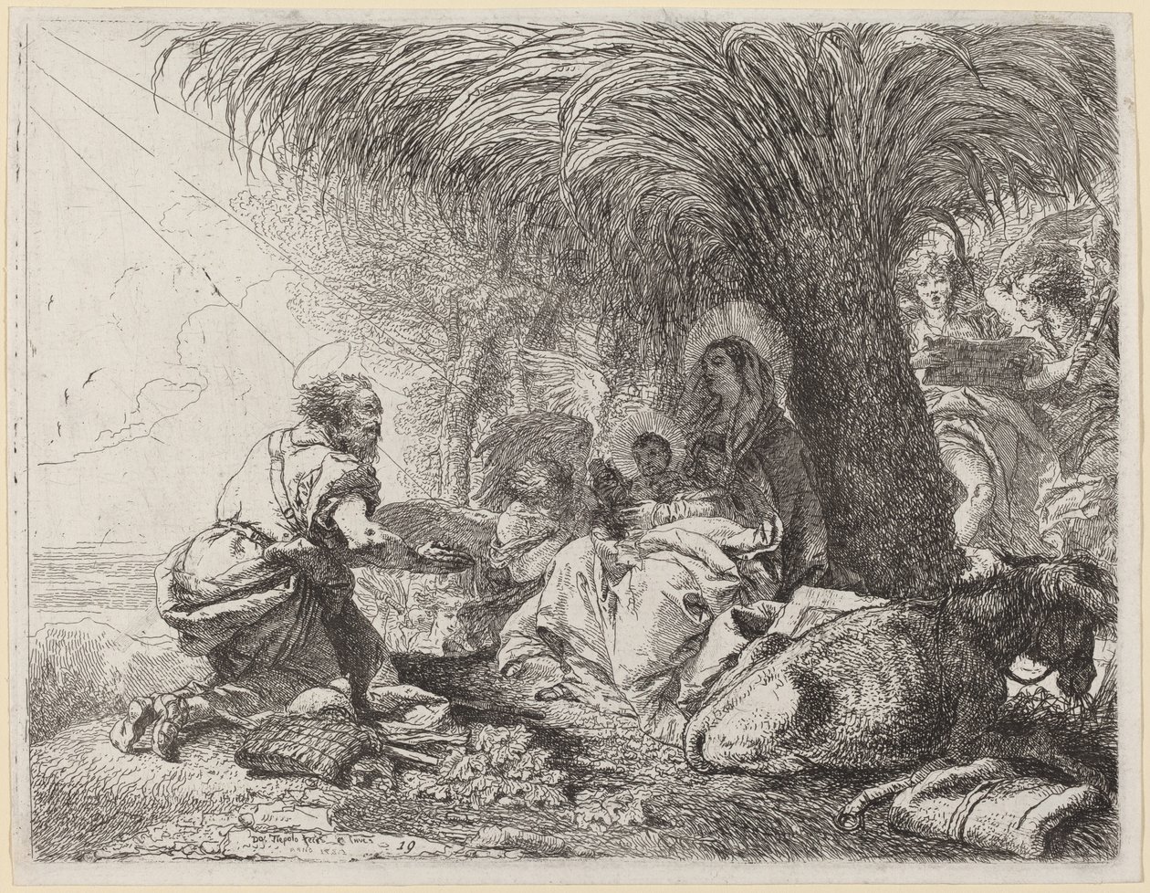 El descanso en la huida con José en adoración de Giovanni Domenico Tiepolo