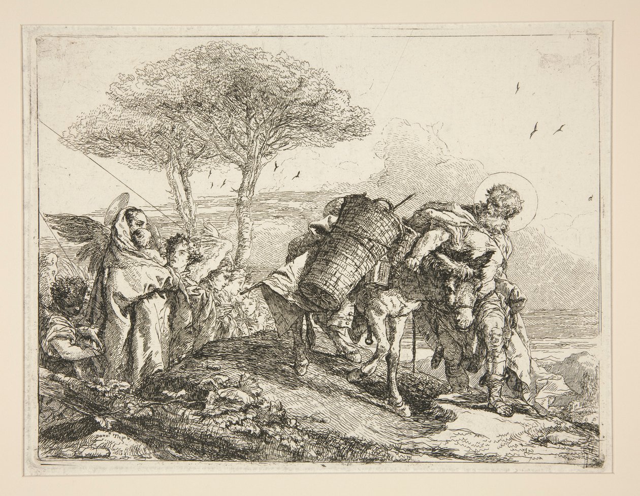 La Virgen con el Niño en brazos, de la serie Idee pittoresche sopra la fuga en Egitto (Huida a Egipto) de Giovanni Domenico Tiepolo