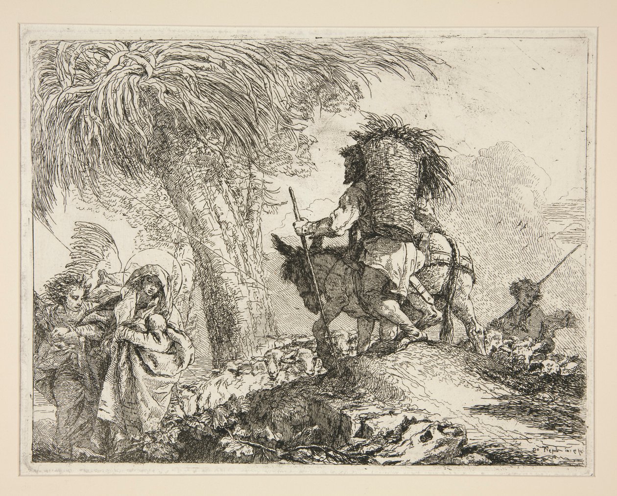 La Virgen y el Niño con José, de la serie Idee pittoresche sopra la fuga en Egitto (Huida a Egipto) de Giovanni Domenico Tiepolo
