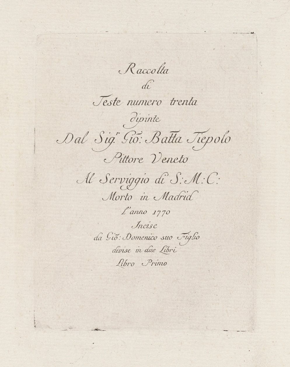 Portada, de la Raccolta di Teste (Colección de cabezas) de Giovanni Domenico Tiepolo