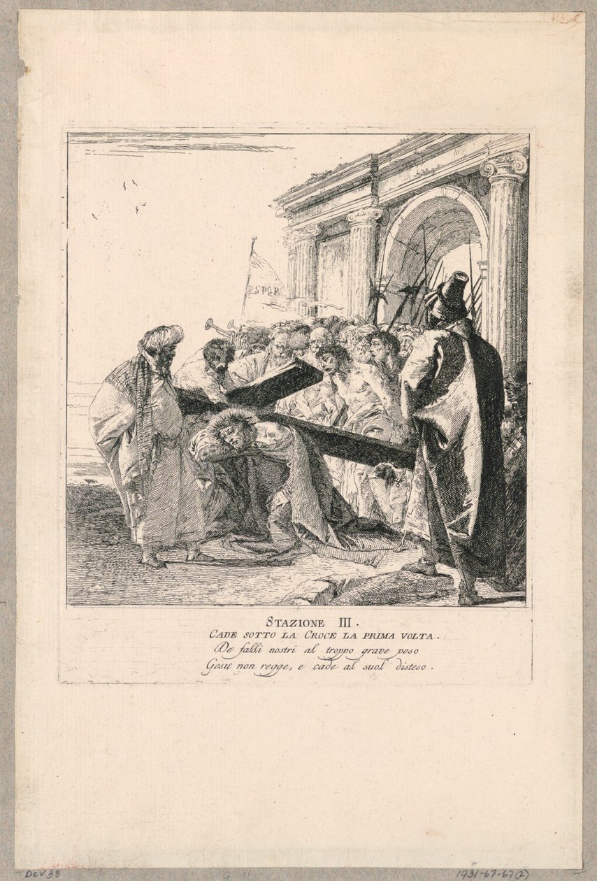 Vía crucis - Estación III, Cae bajo la cruz por primera vez de Giovanni Domenico Tiepolo