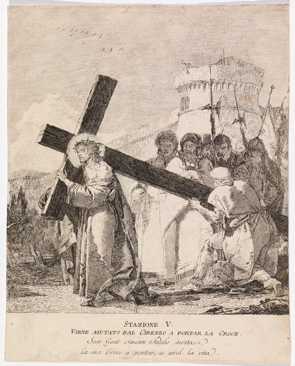 Via crucis - Estación V. Simón de Cirene ayuda a Jesús a llevar la cruz de Giovanni Domenico Tiepolo