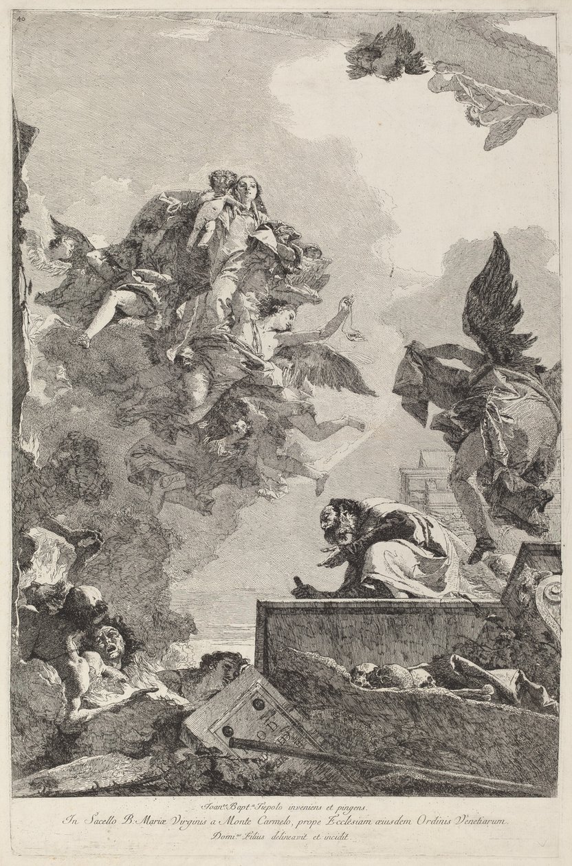 La Virgen del Carmen Apareciendo a San Simón Stock de Giovanni Domenico Tiepolo after Giovanni Battista Tiepolo