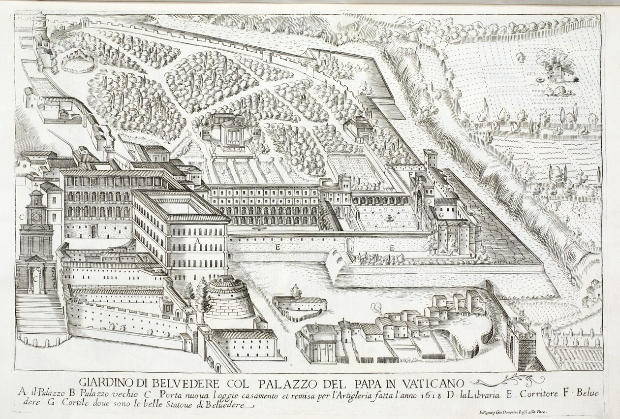 Vista de los Jardines del Belvedere en el Palacio Papal, Vaticano de Giovanni Domenico de