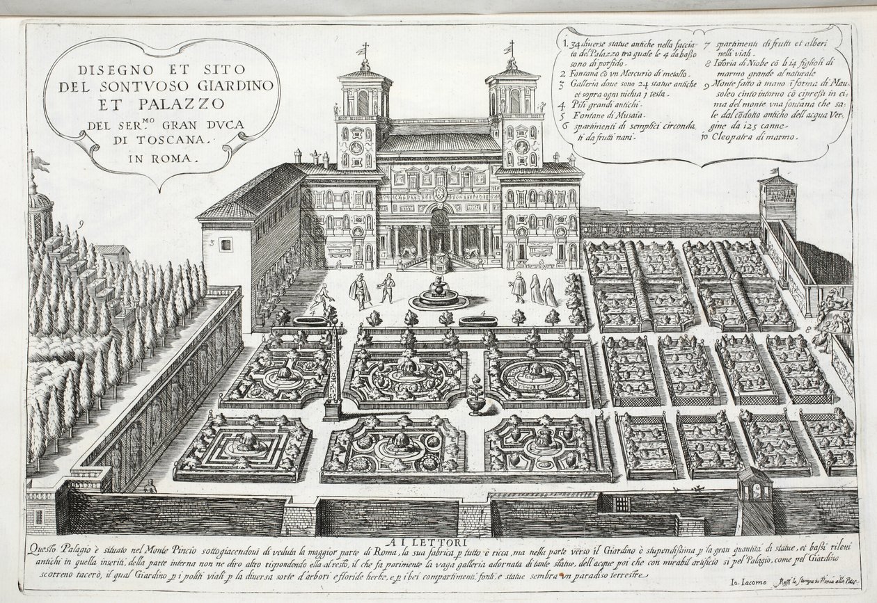 Vista de los Jardines y el Palacio del Gran Duque de Toscana, Roma de Giovanni Domenico de