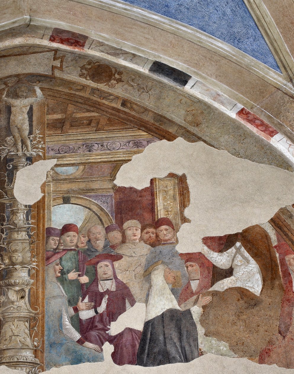 Representación de Santa Catalina de Siena frente al Papa Gregorio XI en Aviñón. Fresco de Giovanni Donato da Montorfano (1460-1502) de Giovanni Donato Montorfano