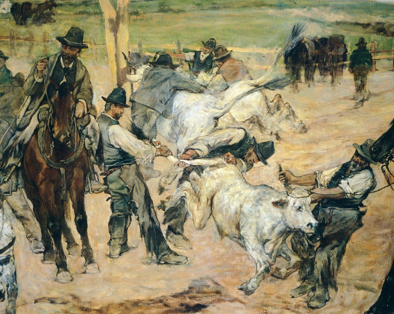 Marcado de toros jóvenes en Maremma, circa 1887, por Giovanni Fattori (1825-1908) (detalle) de Giovanni Fattori