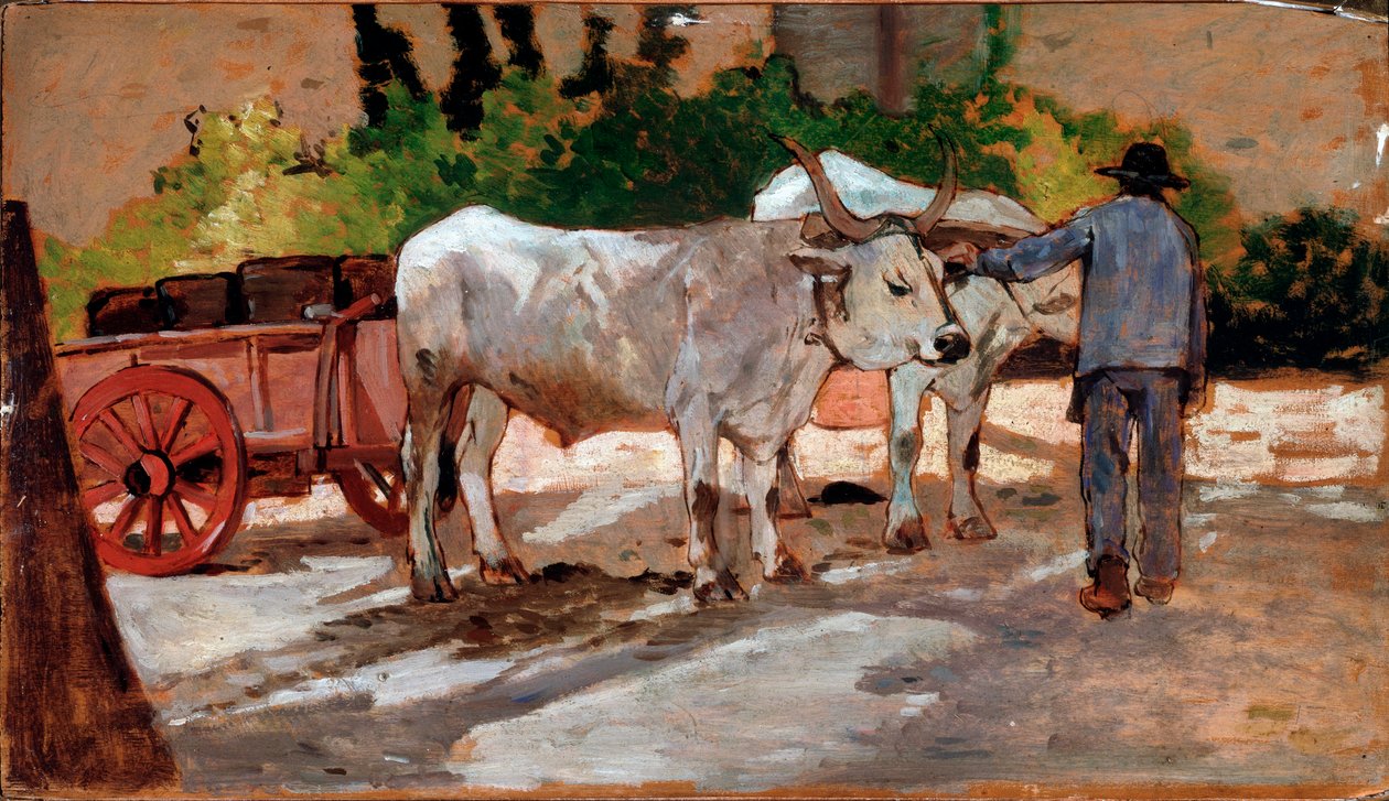Carro con bueyes y campesino de Giovanni Fattori