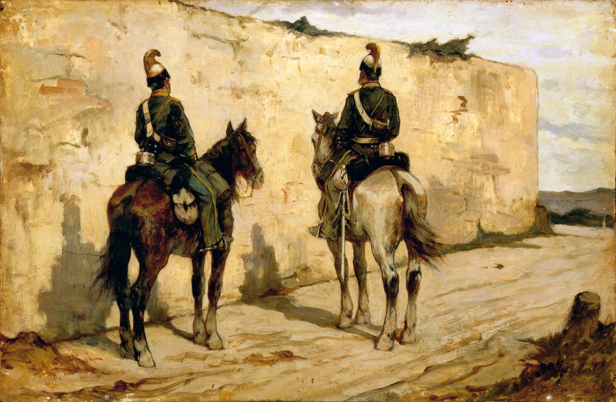 Italia, Biella, pintura de Jinetes de Caballería Ligera de Giovanni Fattori