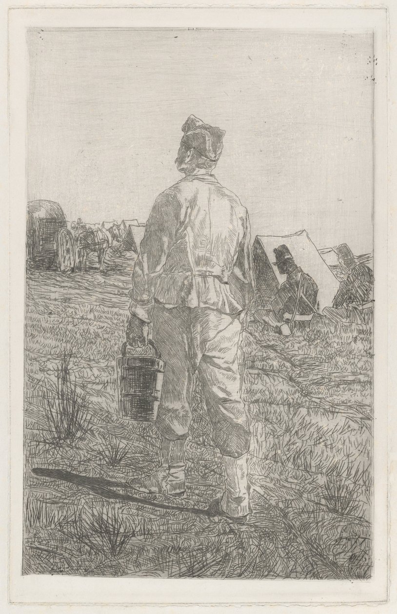 Soldado con un cubo, visto de espaldas (Soldado de espaldas con cubo) de Giovanni Fattori