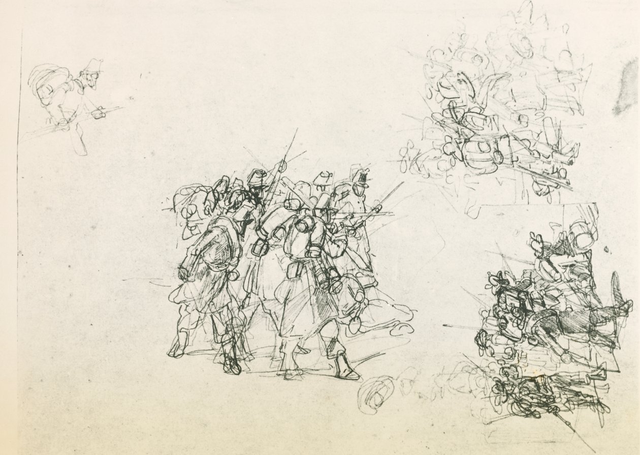 Tres bocetos para grupos de soldados de Giovanni Fattori