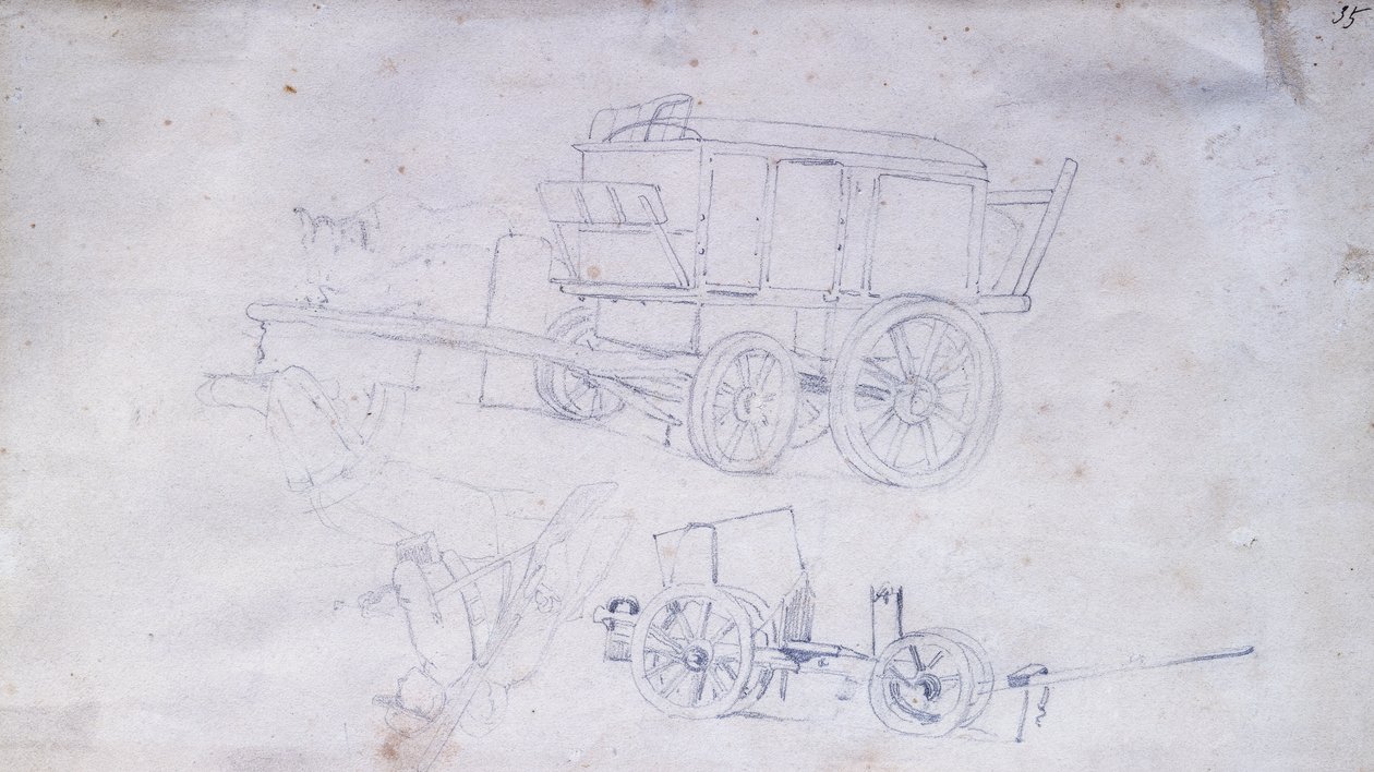 Dos carros y dos soldados de Giovanni Fattori