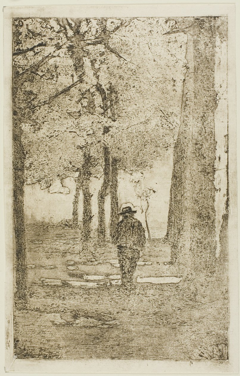 Paseo arbolado con figura de Giovanni Fattori