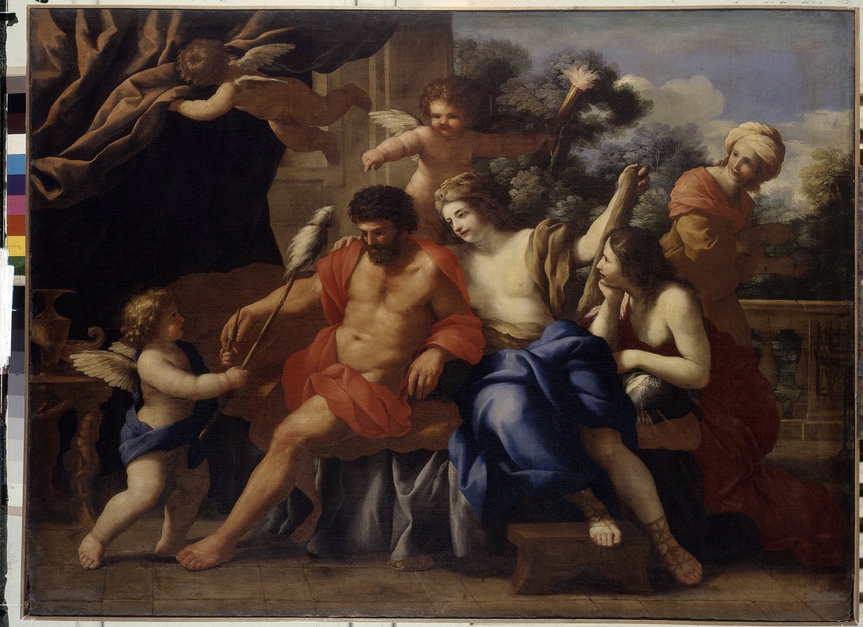 Hércules y Omphale (Hércules y Omphale). Pintura de Giovanni Francesco Romanelli (1610-1662), óleo sobre lienzo, hacia 1650. Arte italiano de Giovanni Francesco Romanelli